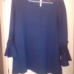 Zac & Rachel Navy Blouse with Bell Sleeves